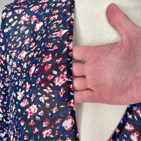 WAYF High Low Floral Faux Wrap Surplice Blouse Top Large 3/4 Sleeve Multicolor - Picture 3 of 9